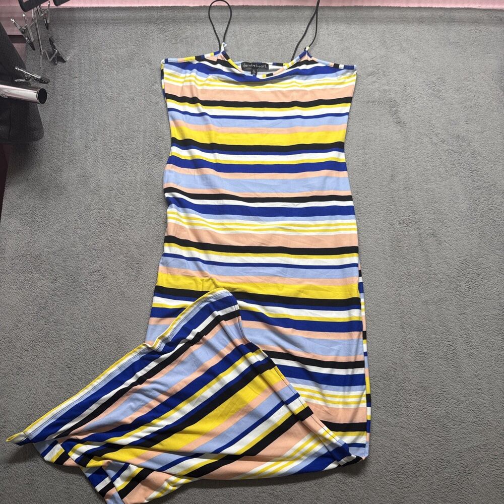 Juniors Maxi Sundress Yellow Multicolor Stripes straps Soft L Derek Heart